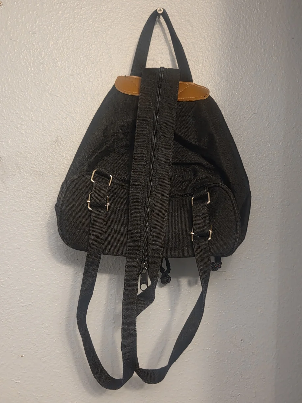 Black/Tan Vintage 90's Canvas/Faux Leather Suede Mini Backpack